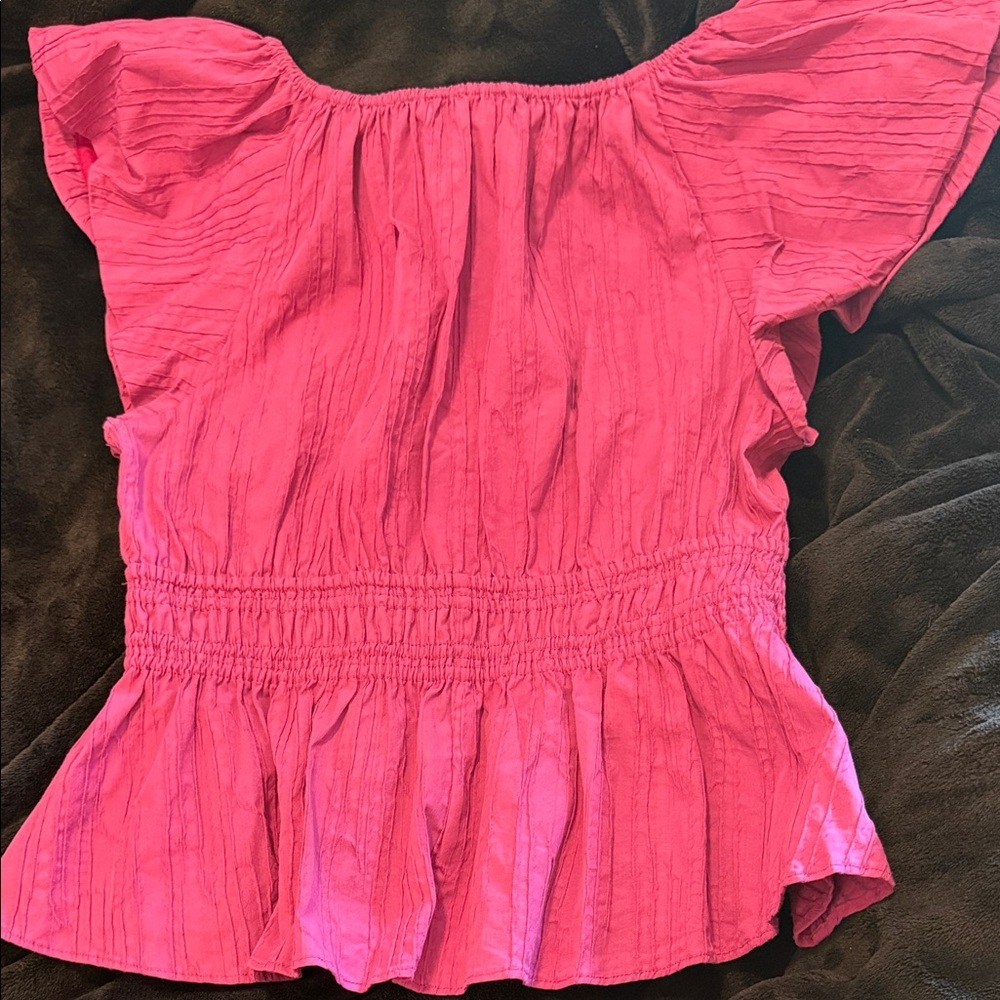Marie Oliver Lydia Smocked Peplum Top - Fuchsia Sz Med - Picture 10 of 14